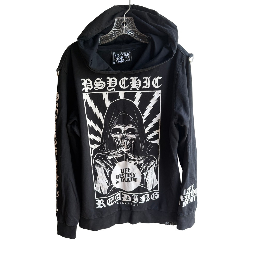 Killstar Men's M Black and White Psychic Reading Graphic Goth Hoodie Sweatshirt